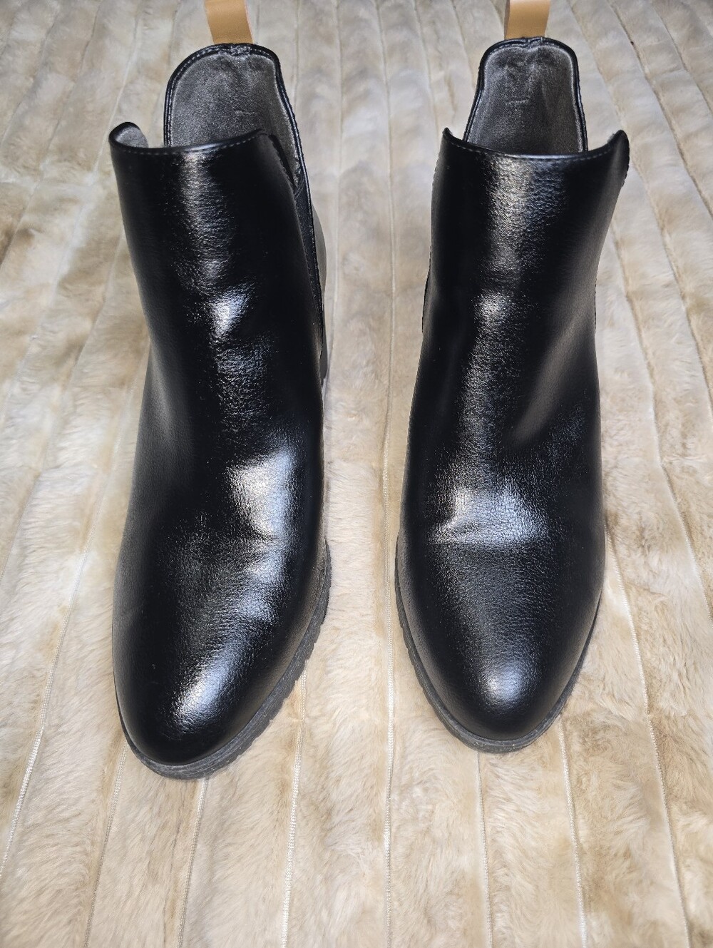 Scholls London Black Leather Ankle Booties Chelsea Chunky Heel Comfort Shoes 9M